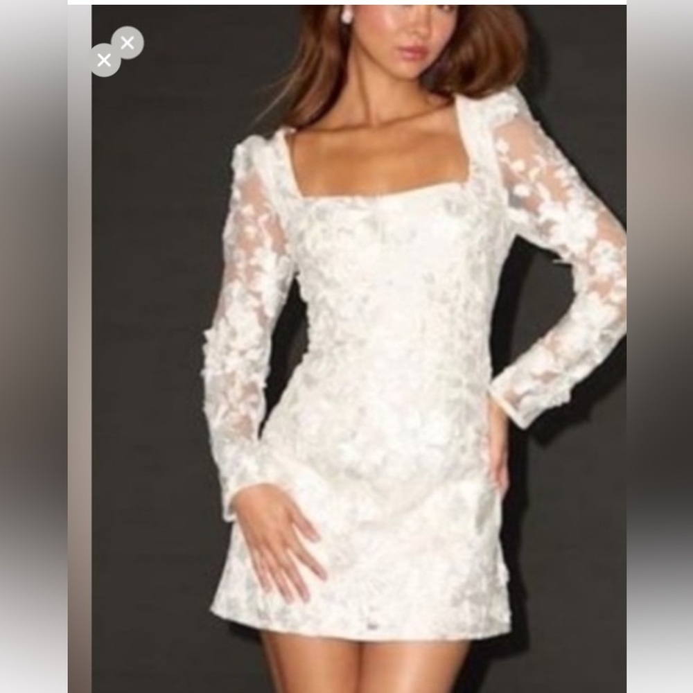 Lulu's White Floral Lace Square-Neck Mini Dress - Picture 1 of 4